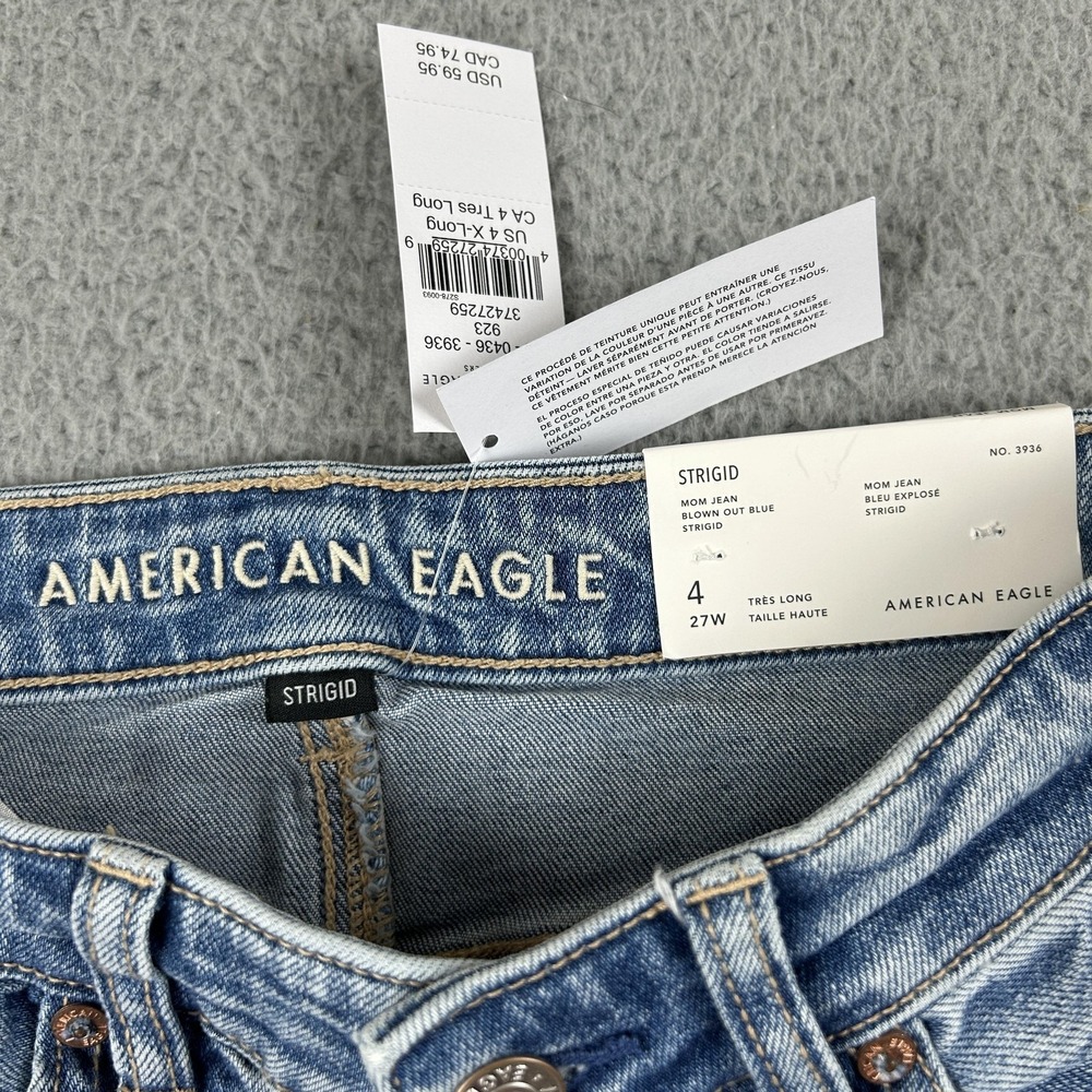 American Eagle Outfitters Jeans Womens 4 Blue Mom High Rise Ripped Knees X-Long - Picture 3 of 15